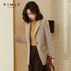Vimly Women's Blazer 2023 Striped Notched Single Button Wool Jacket Office Ladies Work Wear Coats Female Outwear F3136