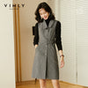 Vimly Women's Vest Dress Striped Single Breasted Pockets Wool Dresses Winter Female Vestidos Office Lady Work Wear F3665