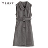 Vimly Women's Vest Dress Striped Single Breasted Pockets Wool Dresses Winter Female Vestidos Office Lady Work Wear F3665