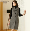 Vimly Women's Vest Dress Striped Single Breasted Pockets Wool Dresses Winter Female Vestidos Office Lady Work Wear F3665
