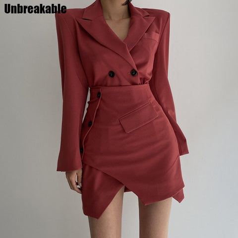 Vintage 2022 Autumn Female Loose Casual Turn Down Solid Color Double Breasted Long Sleeve Minimalist Skinny Blazer Dress