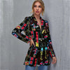 Vintage Black Japan Print Notched Single Button Blazer Women Coat Harajuku Casual Street Elegant Lady Jacket streetwear