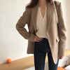 Vintage Blazers Womens British Style Simple Solid Long Sleeve Casual Loose Lady Outerwear Fashionable Single Breasted Femme
