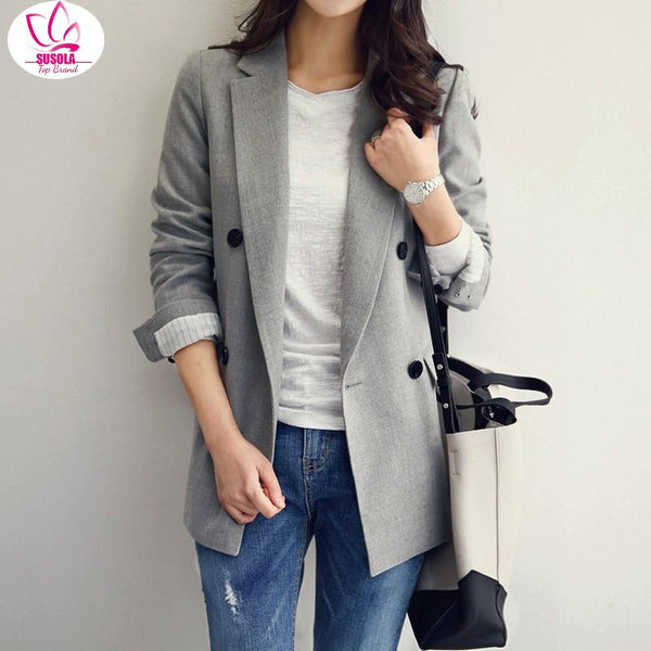 Vintage Bouble Breasted Plaid Women Blazer Pockets Jackets Female Retro Suits Coat Feminino Blazers Outerwear