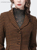 Vintage Brown Plaid Women Woolen Blazer 2023 Autumn Winter Elegant Suit Collar Slim Short Female Jacket Office Ladies Coat