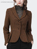 Vintage Brown Plaid Women Woolen Blazer 2023 Autumn Winter Elegant Suit Collar Slim Short Female Jacket Office Ladies Coat