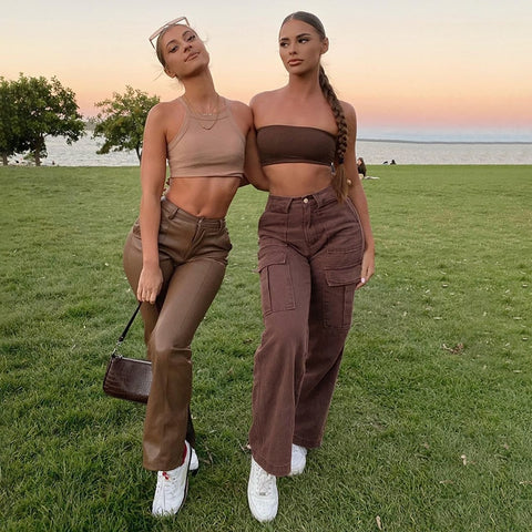 Vintage Brown Straight Women's Jeans For Girls  Denim Pants Capri 2022 High Waist Trousers For Female Streetwear