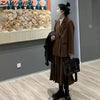 Vintage Brown Suit Coats Midi Skirt women Sets 90s Retro Blazer Turndown Collar Button-up Jackets Women Autumn Pleated Dress