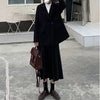 Vintage Brown Suit Coats Midi Skirt women Sets 90s Retro Blazer Turndown Collar Button-up Jackets Women Autumn Pleated Dress
