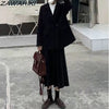 Vintage Brown Suit Coats Midi Skirt women Sets 90s Retro Blazer Turndown Collar Button-up Jackets Women Autumn Pleated Dress
