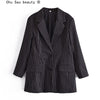 Vintage Casual 2022 Autumn Woman Out Wear Slim Striped Loose Blazer Suit Coat Office Ladies Chic Top