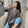 Vintage Casual Women'S Green Plaid Blazer Single Button Office Ladies Jacket Coat 2023 Double Breasted Long Sleeve Blaze