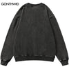 Vintage Distressed Washed Sweatshirt Hoodie Hip Hop Retro Skeleton Skull Butterfly Print Pullover Harajuku Punk Goth Sweatshirt