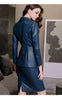 Vintage Double Breasted Blazer  Leather Jacket Top Women Mini Skirt Suits 2 Two Piece Set Work Office Ladies Clothes