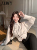 Vintage Elegant Button Solid Chiffon Shirt Spring Autumn 2023 Polo-Neck Long Batwing Puff Sleeve Slim Blouse Women's Clothes