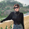 Vintage Elegant Button Solid Chiffon Shirt Spring Autumn 2023 Polo-Neck Long Batwing Puff Sleeve Slim Blouse Women's Clothes