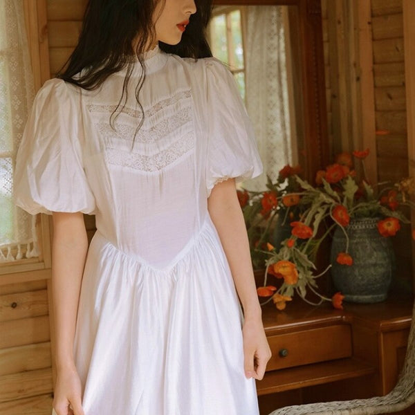 Vintage Elegant Dress Women Sweet Frence Designer Midi Revolve Dress Female Casual Puff Sleeve Solid Party Dress Summer 2022