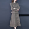 Vintage Elegant Skirt Suits Women Plaid Blazer Jacket Top & High Waist A Line Midi Long Skirt Cotton Wool Autumn Winter Clothes
