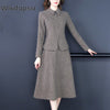 Vintage Elegant Skirt Suits Women Plaid Blazer Jacket Top & High Waist A Line Midi Long Skirt Cotton Wool Autumn Winter Clothes