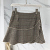 Vintage England Style Womens Casual 2Pcs Plaid Skirt Suits Double Breasted Notched Collar Blazer Short Ruffles Skirts Streetwear