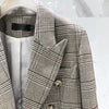 Vintage England Style Womens Casual 2Pcs Plaid Skirt Suits Double Breasted Notched Collar Blazer Short Ruffles Skirts Streetwear