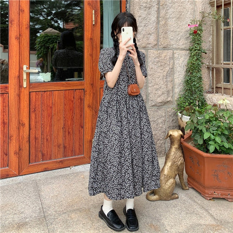 Vintage Floral Summer Long Maxi Beach Elegant Casual Korean Dress Women Clothes Dresses Boho Sweet Young Girl  Autumn