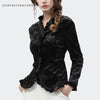 Vintage French Style Women Velour Shirts 2023 Autumn Winter Long Sleeve Embroidered Black Ladies Velvet Tops And Blouses