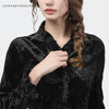 Vintage French Style Women Velour Shirts 2023 Autumn Winter Long Sleeve Embroidered Black Ladies Velvet Tops And Blouses