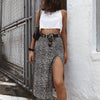 Vintage Green Leopard Print Skirts Women High Waist Casual Long Lace-Up Wrap Midi Clothes Sexy Summer Slit Beach New