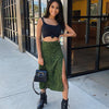 Vintage Green Leopard Print Skirts Women High Waist Casual Long Lace-Up Wrap Midi Clothes Sexy Summer Slit Beach New