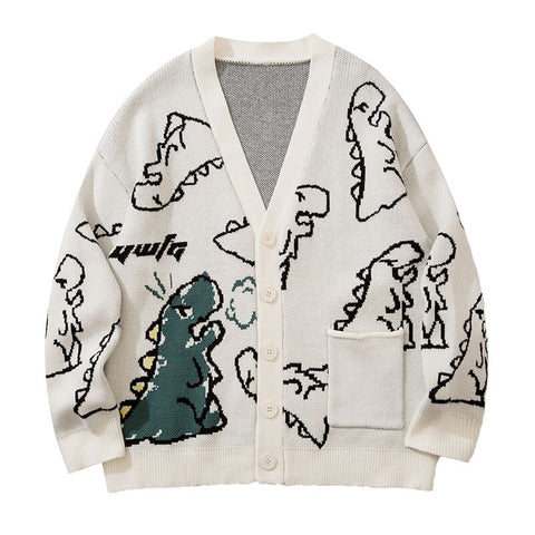 Vintage Harajuku Loose Cartoon Women Knitted Cardigan V Neck Female Vintage Sweaters Long Sleeve Autumn Oversized Jumper Tops