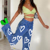 Vintage Heart Printed Pants Y2K Baggy Jeans Women High Waist Slender Aesthetic Mom Jeans Denim Streetwear 90s Trousers