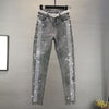 Vintage High Waist Diamonds Pencil Jeans Woman Pants Femme Long Denim Pant Women Slim Distressed Trousers Plus Size Streetwear