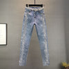 Vintage High Waist Diamonds Pencil Jeans Woman Pants Femme Long Denim Pant Women Slim Distressed Trousers Plus Size Streetwear