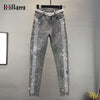 Vintage High Waist Diamonds Pencil Jeans Woman Pants Femme Long Denim Pant Women Slim Distressed Trousers Plus Size Streetwear