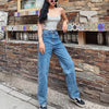 Vintage High Waist Jeans American Retro Light Blue High Waist Loose Straight Wide Leg Pants Slim Denim Long Pants Trousers Women