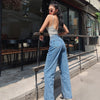 Vintage High Waist Jeans American Retro Light Blue High Waist Loose Straight Wide Leg Pants Slim Denim Long Pants Trousers Women