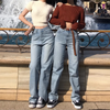 Vintage High Waist Jeans American Retro Light Blue High Waist Loose Straight Wide Leg Pants Slim Denim Long Pants Trousers Women