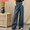 Vintage High Waist Jeans Women's 2022 Fall Wide Leg Pant Blue Baggy Jeans Harajuku Stitching Denim Trousers