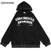 Vintage Hoodie Jacket Streetwear Y2K Grunge Hip Hop Letter Print Zip Punk Gothic Fleece Hooded Sweatshirt Coat Harajuku Loose