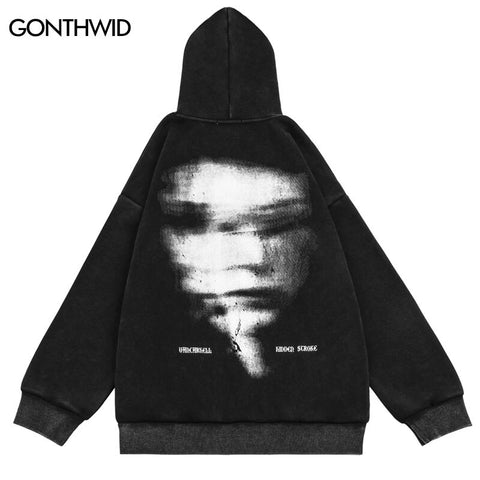 Vintage Hoodie Jacket Streetwear Y2K Grunge Hip Hop Letter Print Zip Punk Gothic Fleece Hooded Sweatshirt Coat Harajuku Loose