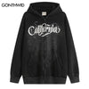 Vintage Hoodie Jackets Streetwear Hip Hop Graphic Print Punk Gothic Fleece Hooded Sweatshirt Harajuku Casual Zipper Washed Coats