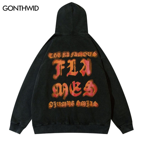Vintage Hoodie Men Sweatshirt Hip Hop Retro Letter Print Distressed Wash Punk Gothic Hooded 2023 Harajuku Oversized Streetwear