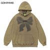 Vintage Hoodie Streetwear Sweatshirt Hip Hop Retro Bow Print Distressed Wash Pullover Hooded Harajuku Casual Loose Cotton Hoodie