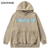 Vintage Hoodie Streetwear Sweatshirt Hip Hop Retro Butterfly Letter Print Distressed Washed Punk Gothic Hooded Harajuku Pullover