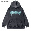 Vintage Hoodie Streetwear Sweatshirt Hip Hop Retro Butterfly Letter Print Distressed Washed Punk Gothic Hooded Harajuku Pullover