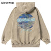 Vintage Hoodie Streetwear Sweatshirt Hip Hop Retro Butterfly Letter Print Distressed Washed Punk Gothic Hooded Harajuku Pullover