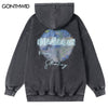 Vintage Hoodie Streetwear Sweatshirt Hip Hop Retro Butterfly Letter Print Distressed Washed Punk Gothic Hooded Harajuku Pullover