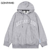 Vintage Hoodie Streetwear Y2K Grunge Zip Up Sweatshirt Coat Hip Hop Emroidery Letter Wash Hooded Jacket Harajuku Punk Gothic Top