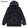 Vintage Hoodie Streetwear Y2K Grunge Zip Up Sweatshirt Coat Hip Hop Emroidery Letter Wash Hooded Jacket Harajuku Punk Gothic Top